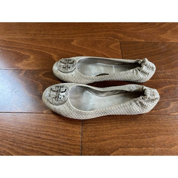 TORY BURCH Silver Snakeskin Leather Ballet Flats Size 8 leather - Picture 2 of 10